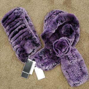 Rex Rabbit Fur Scarf and Headband Set